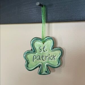 Green Shamrock Ceramic St. Patrick's Hanging Ornament - 3.5x3.5 Inches